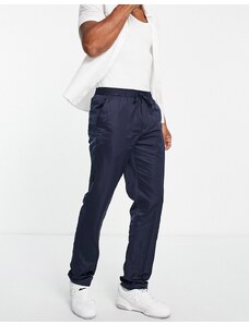 Topman - Pantaloni dritti in raso blu navy con vita elasticizzata