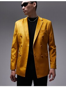 Topman - Blazer skinny doppiopetto in velluto color oro