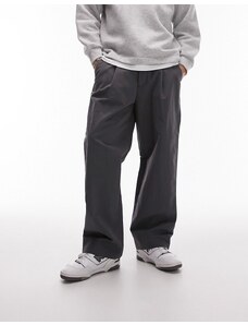 Topman - Pantaloni premium a vita alta con fondo ampio color antracite-Grigio