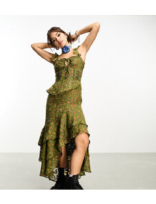 Reclaimed Vintage - Vestito a balze con corsetto a fiori-Verde