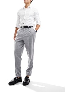 Harry Brown - Pantaloni a vita alta in lino a pieghe grigi-Bianco