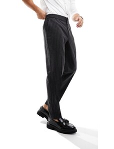 Harry Brown - Pantaloni slim da cerimonia in tweed grigio gessato con fascia in vita elasticizzata-Marrone