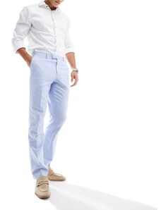 Harry Brown - Pantaloni da abito slim in lino blu polvere