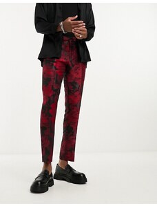 Twisted Tailor - Redmon - Pantaloni da abito rossi a fiori-Rosso