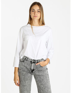 158c T-shirt Donna In Cotone Maniche Lunghe Manica Lunga Bianco Taglia Unica