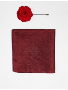 French Connection - Set con fazzoletto da taschino e spilla da giacca color chateaux-Rosso