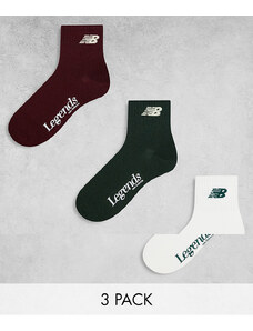 New Balance - Legends - Confezione da 3 paia di calzini verdi/rossi/bianchi-Multicolore