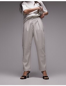 Topshop - Pantaloni a vita alta in pelle sintetica color écru a pieghe-Bianco