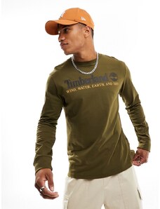 Timberland - YC Archive - T-shirt a maniche lunghe verde scuro con logo