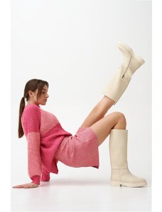Women's Beige Leather Knee-High Boots Estro ER00112102