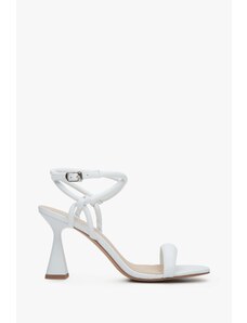 Women's White Leather Heeled Strappy Sandals Estro ER00113397