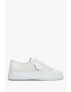 Women's White Leather Low-Top Sneakers with Perforation for Summer Estro ER00112847