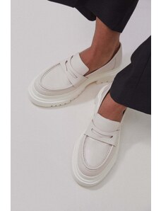 Women's White Leather Chunky Platform Loafers Estro ER00110028