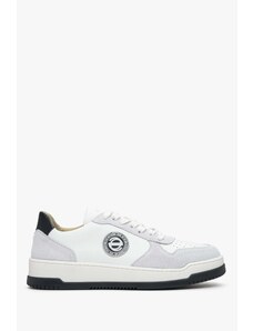 Women's Grey & White Leather & Velour Low-Top Sneakers Estro ER00113169