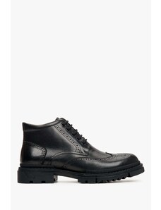 Men's Black Leather Laced-Up Ankle Boots Estro ER00112248