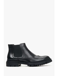 Men's Black Leather Low-Cut Chelsea Boots Estro ER00112249