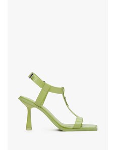 Women's Light Green Heeled T-Bar Strappy Sandals Estro ER00113328