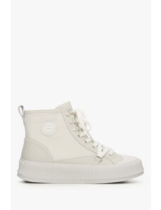 Women's Light Beige High-Top Sneakers made of Genuine Leather Estro ER00112709
