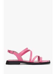 Women's Pink Leather Strappy Sandals Estro ER00112697