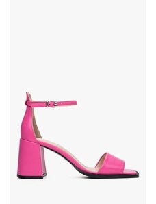 Women's Pink Leather Block Heel Sandals Estro ER00112689