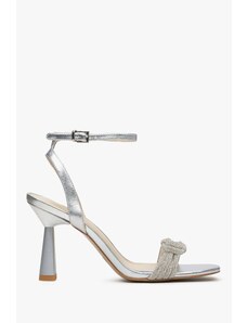 Women's Silver Stiletto Sandals with Zirconia Estro ER00113335