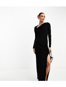 ASOS DESIGN - Vestito lungo asimmetrico con dettaglio raccolto nero