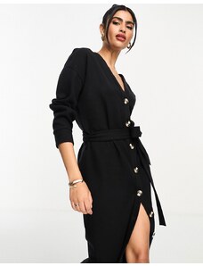 ASOS DESIGN - Vestito cardigan lungo super morbido con bottoni e cintura nero