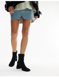 Topshop - Nina - Stivali a calza in camoscio nero con tacco svasato