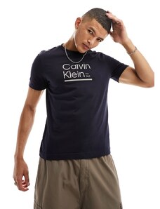 Calvin Klein - T-shirt blu navy con logo a contrasto con linea