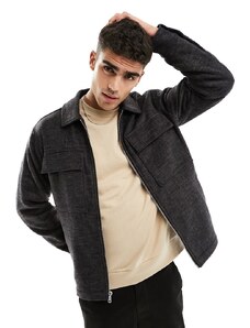Abercrombie & Fitch - Camicia giacca nera in lana con zip frontale-Nero