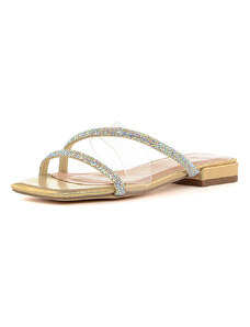 Menbur sandali bassi Cepheus oro con fascette plexi e micro strass