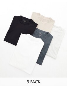 River Island - Confezione da 5 T-shirt attillate nere-Nero