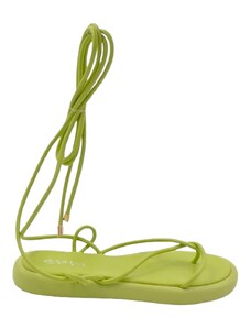 Malu Shoes Sandali donna verde con platform con fasce sottili incrociate e lacci alla schiava al polpaccio moda