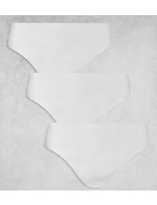 ASOS DESIGN Curve - Confezione da 3 perizomi bianchi invisibili e in pizzo-Bianco
