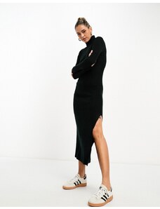 ASOS DESIGN - Vestito lungo in maglia accollato nero con spacco laterale