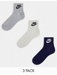 Nike - Confezione da 3 paia di calzini beige, grigi e blu navy-Multicolore