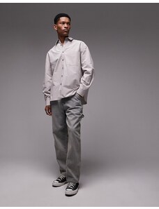 Topman - Limited - Camicia a maniche lunghe oversize color pietra con colletto a punta-Grigio