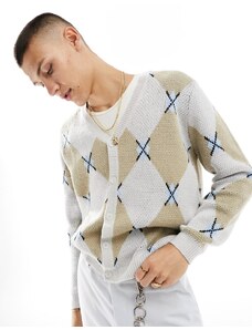 ASOS DESIGN - Cardigan oversize in maglia con stampa fantasia color pietra-Neutro