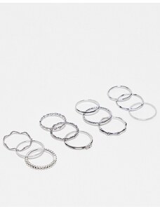 ASOS DESIGN - Set da 12 anelli argento con dettagli e incisioni