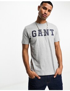 GANT - T-shirt grigio mélange con logo stile college