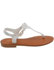 Malu Shoes Sandalo basso bianco infradito in morbida ecopelle cinturino alla caviglia fondo imbottito in memory comoda estate