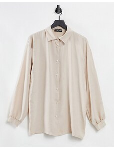 New Girl Order - Vestito camicia oversize effetto lino crema slavato-Bianco