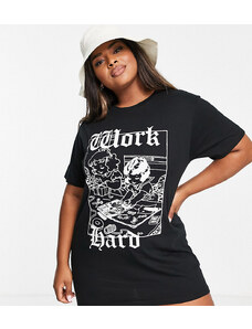 New Girl Order Curve New Girl Order Plus - Vestito T-shirt con stampa grafica "Word Hard Play Hard"-Nero