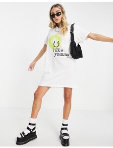 New Girl Order - Vestito T-shirt oversize con stampa "I like you"-Bianco