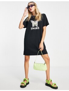New Girl Order - Vestito T-shirt oversize con stampa grafica di farfalla-Nero