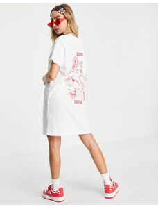 New Girl Order - Vestito T-shirt con scritta "Good luck" sul retro-Bianco