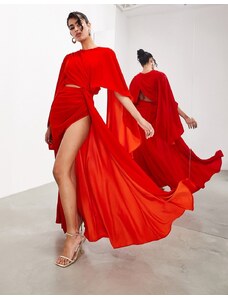 ASOS EDITION - Vestito lungo rosso con cut-out e maniche voluminose a campana in velluto stile greco