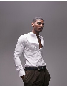 Topman - Camicia elegante skinny a maniche lunghe bianca elasticizzata-Bianco