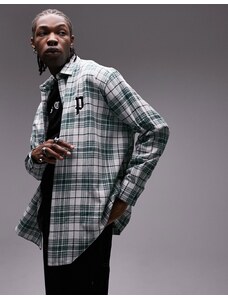 Topman - Camicia super oversize a maniche lunghe verde a quadri con ricamo