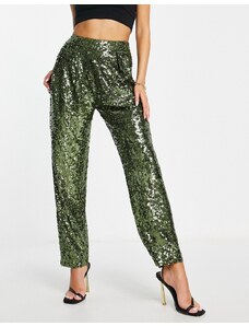 ASOS DESIGN - Pantaloni larghi con paillettes kaki-Verde